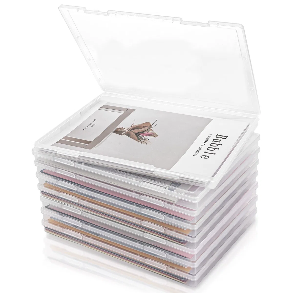 Cajas de Plástico A4 Transparentes, 8 Unidades Cajas Archivadoras Portátiles 30,5 x 22,3 x 2,2 cm, Organizador de Papeles Apilable para Oficina, Escuela, Documentos y Manualidades