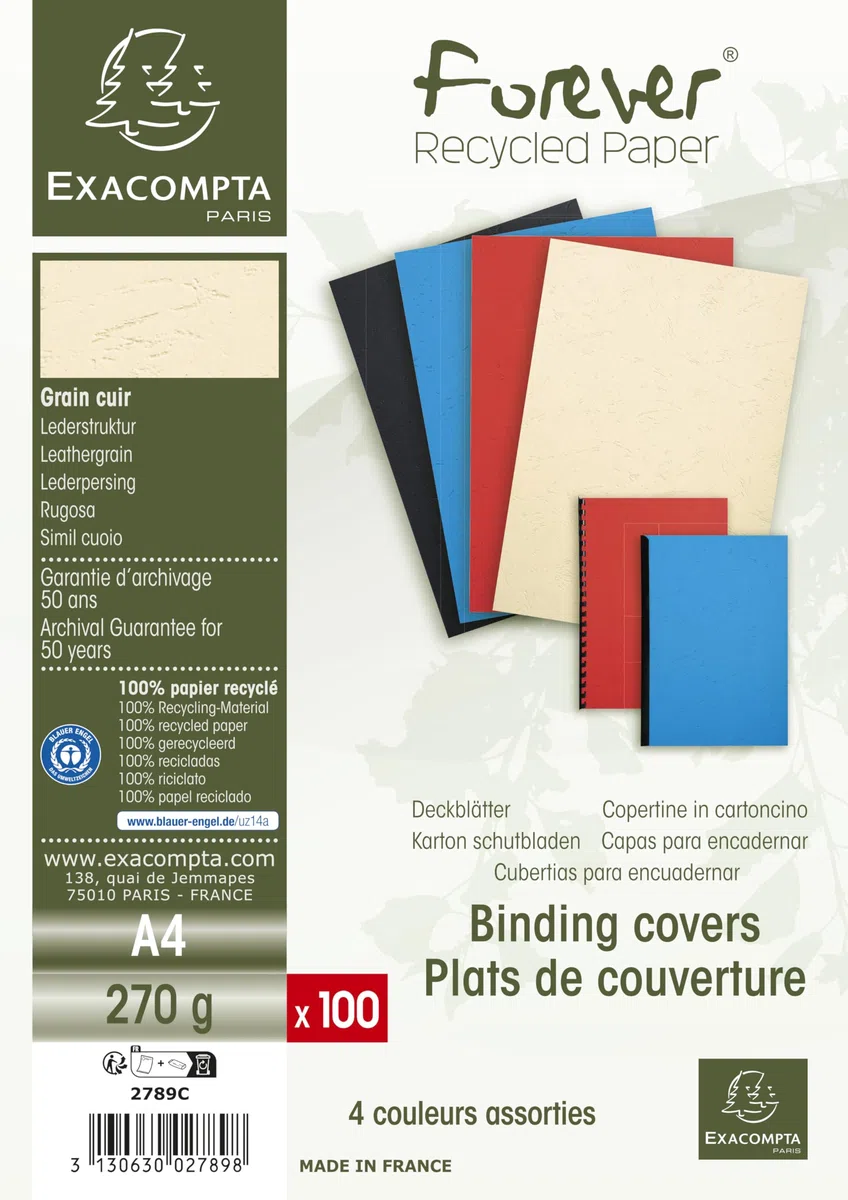 Exacompta 2789C - Lote de 100 cubiertas/cartulinas de dossiers, A4, multicolor