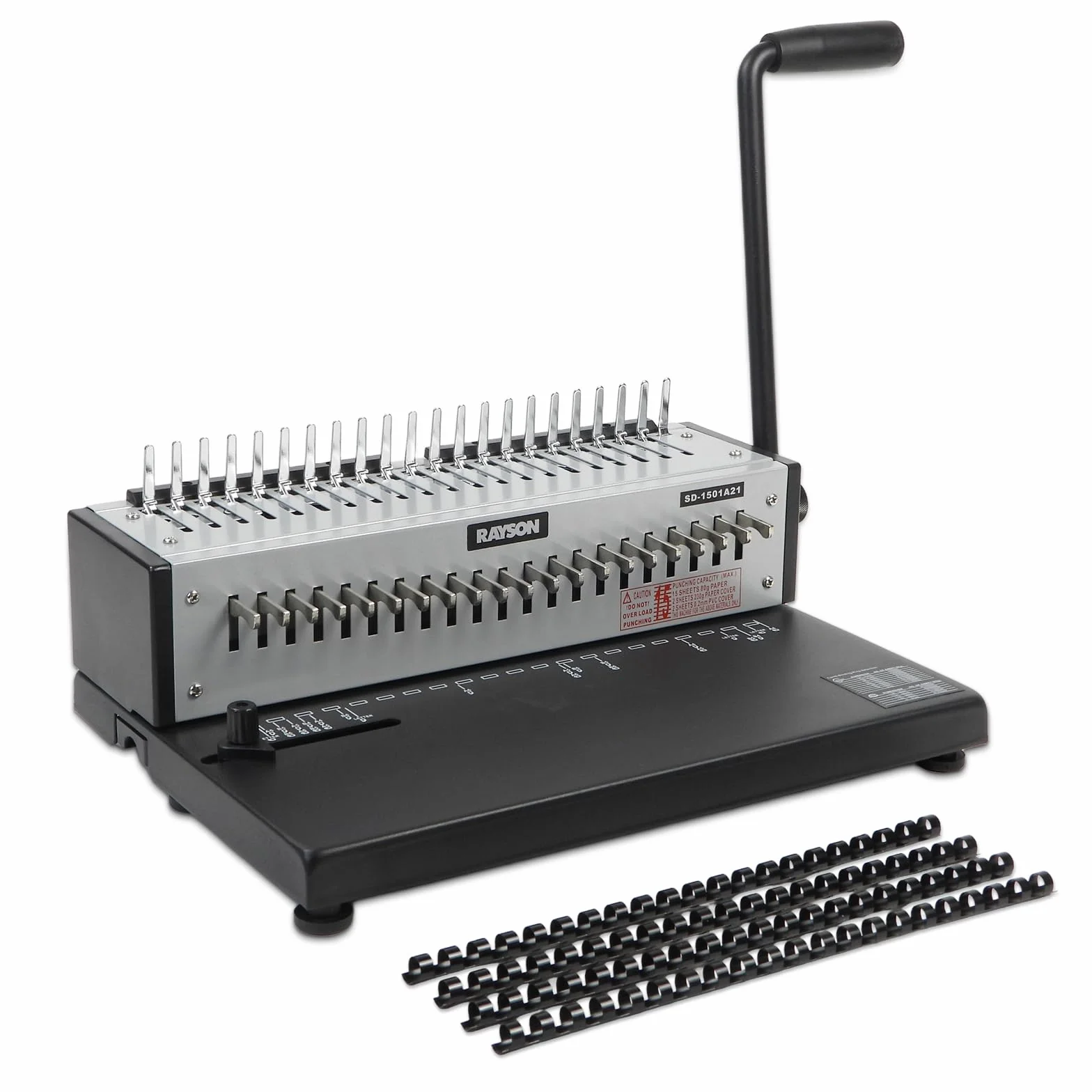 RAYSON Máquina para Encuadernación, Hasta 200 hojas, Punzón Ajustable, SD-1501A21 | 21 troqueles de desenganche, construcción de metal duradero, suministros de encuadernación incluidos