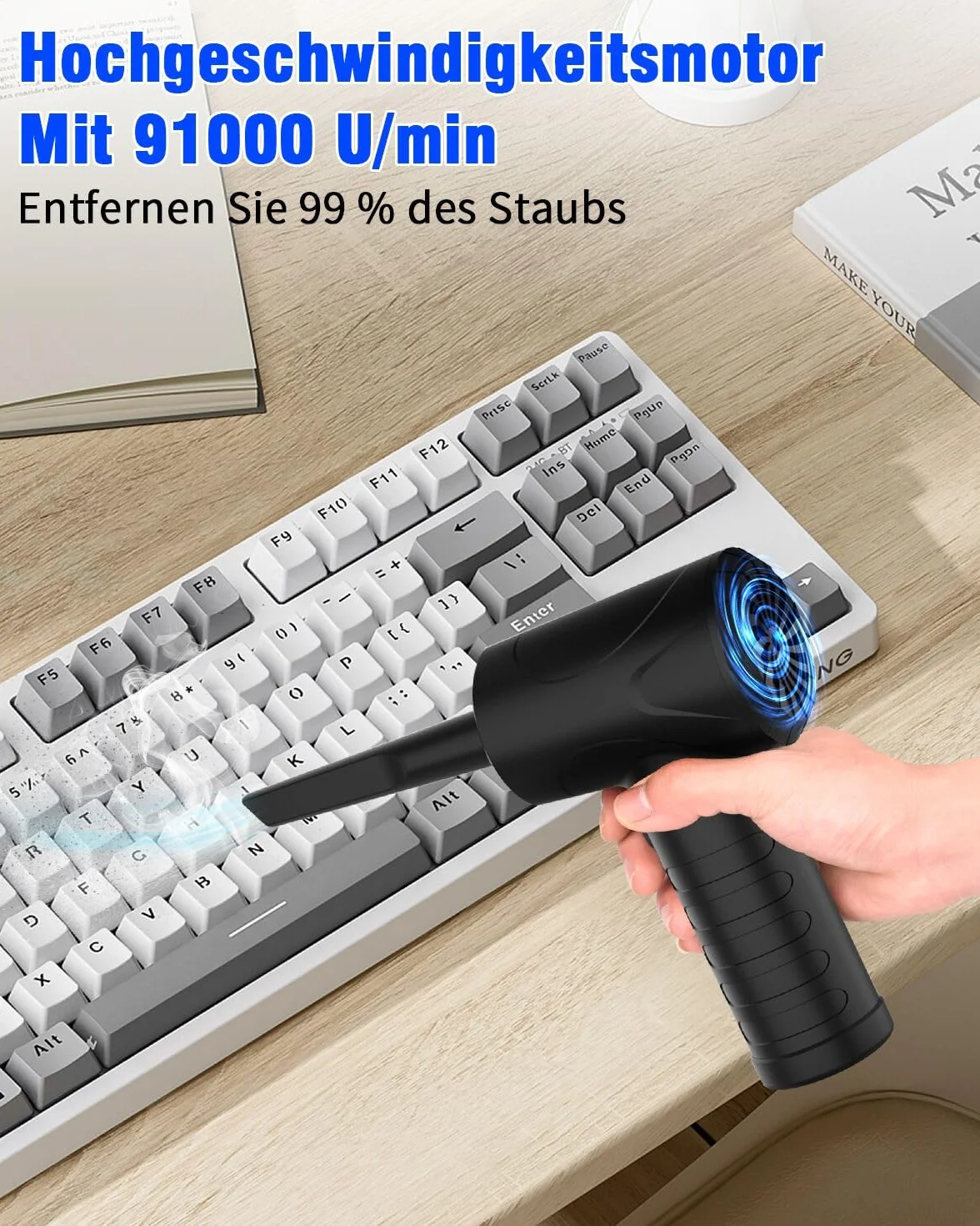 Soplador de Aire para PC 3 Velocidades 91000 U/min USB Recargable 6000mAh Compressed Air Duster