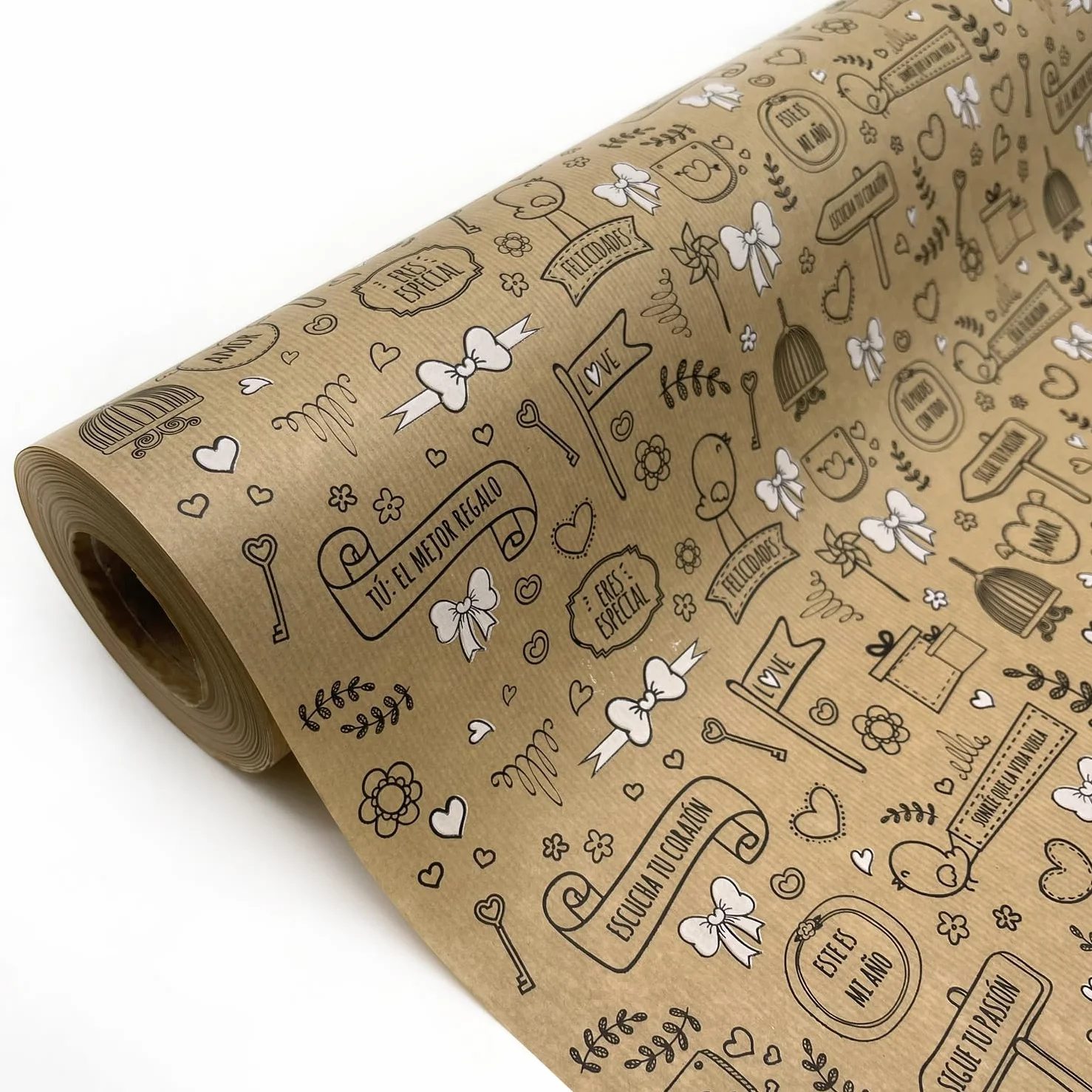 Papel de regalo kraft verjurado 62cm x 100m rollo frases positivas
