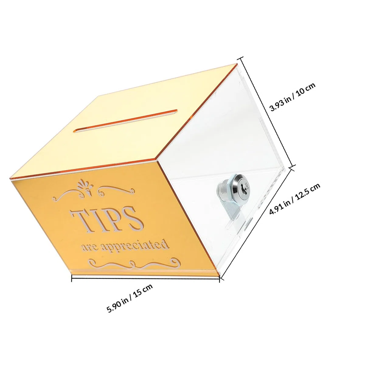 Housoutil Caja de Donaciones Diseño Versátil y Resistente con Cerradura de Acrílico Dorado Buzón Seguro para Propinas para Restaurantes y Eventos