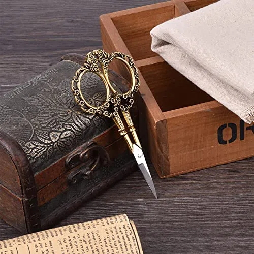 Tijeras de bordado, tijeras de sastre de acero inoxidable de alta calidad para costura, manualidades, álbumes de recortes, herramienta funcional decorativa con chapado en cobre oscuro