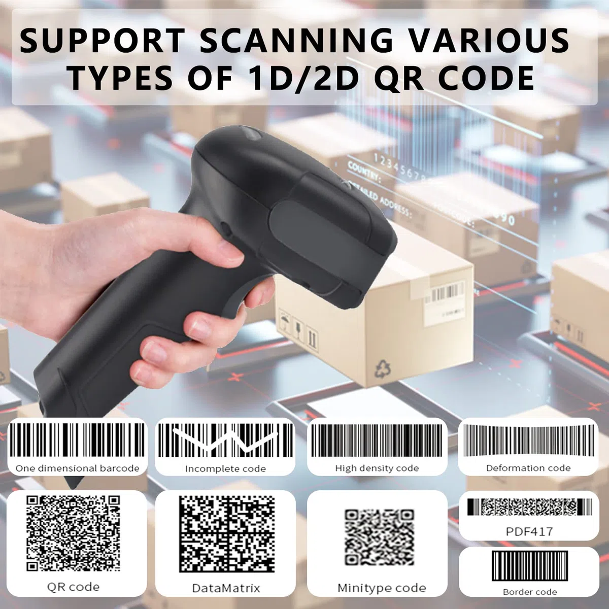LENVII Escáner de códigos de Barras 2D USB, QR Lector de Códigos de Barras | con Cable, Plug & Play, 1D/2D QR,PDF417, DataMatrix,Para supermercados tiendas,bibliotecas,almacén,POS Barcode Scanner(Negro)