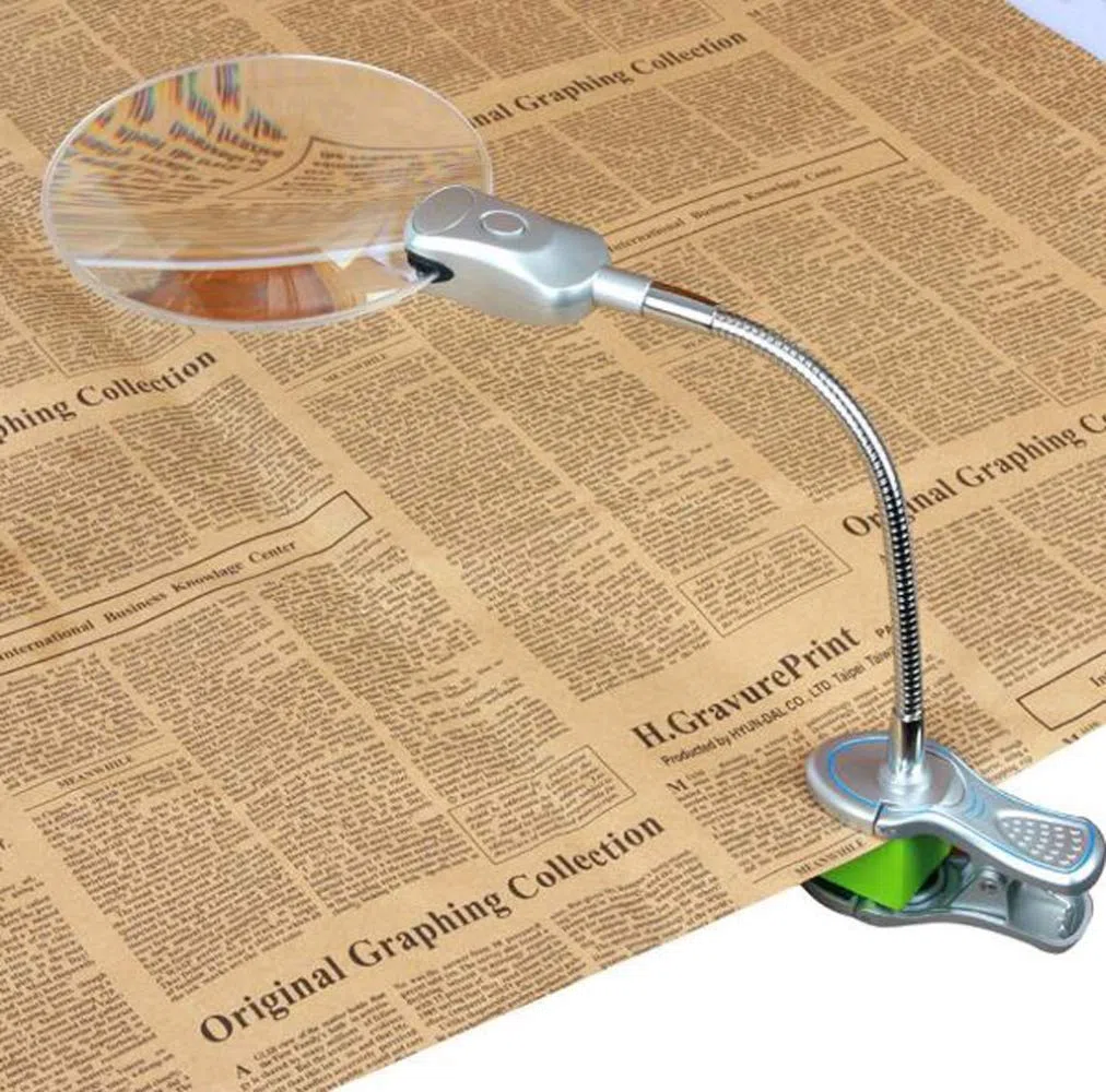 Lupa de 2.5X 8X 2 LED, Lupa de Manos Libres con Soporte de lámpara Clip de Escritorio de Mesa Ajustable Lupa iluminada para Lectura, Soldadura, reparación, Pasatiempos y Manualidades A, Magni