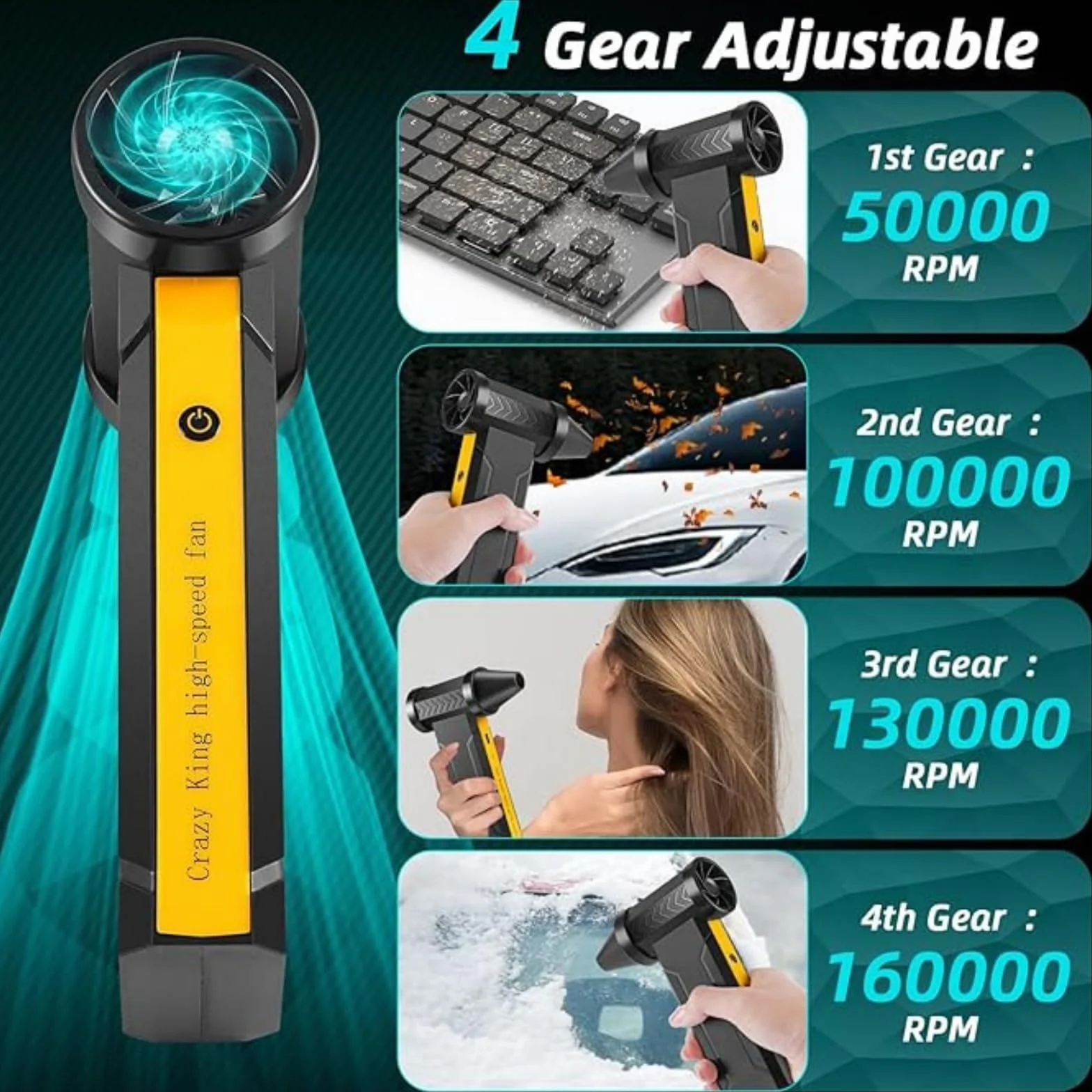 EMEBAY Soplador de Aire Comprimido/Ventilador Turbo Portátil, 160000 RPM de Pulverización de Aire Comprimido con Batería de 10000mAh, Pluma de Aire Comprimido Air Duster para Limpieza de PC, Casa