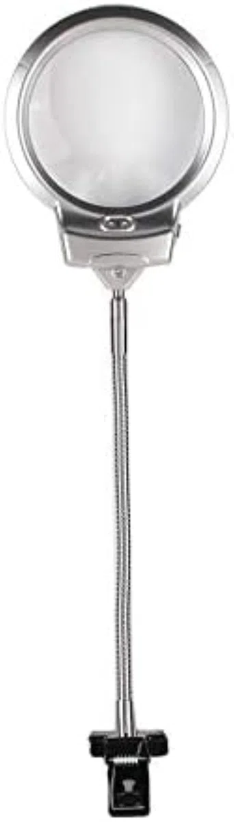 Lupa de sobremesa con Clip para Escritorio, Lupa iluminada, Lupa de Lectura, Manguera de Metal, lámpara con luz LED, Lupa de sobremesa con Abrazadera, Color Plateado