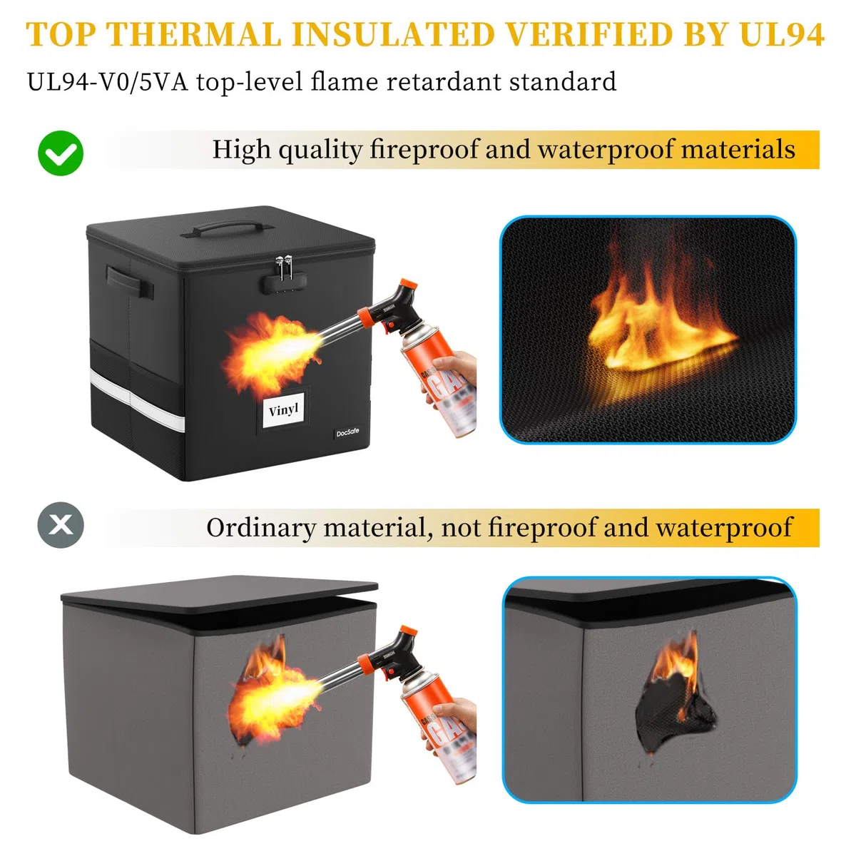 DocSafe Caja de almacenamiento de discos de vinilo ignífuga con cerradura, organizador de discos grande para más de 150 discos individuales, caja de almacenamiento plegable con tapa y asas para una