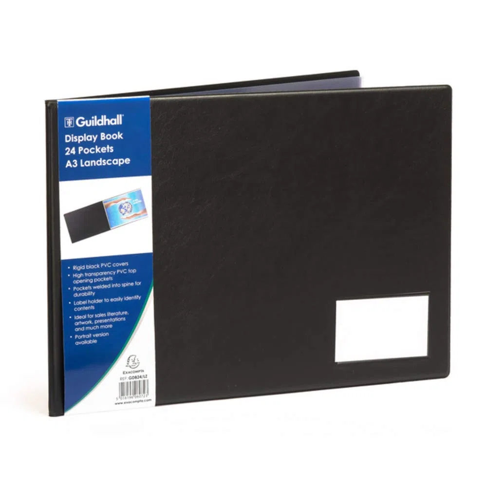 Guildhall GDB24/LZ - Carpeta de 24 fundas, A3, color negro