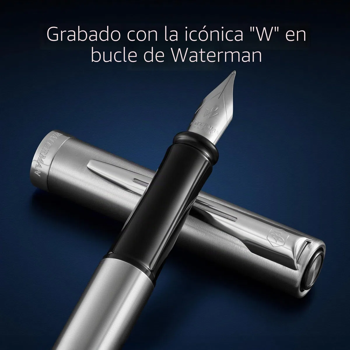 Waterman Impression Pluma estilográfica | Plumín fino con recarga de tinta azul | Acero inoxidable con adornos chapados en paladio | Caja de regalo