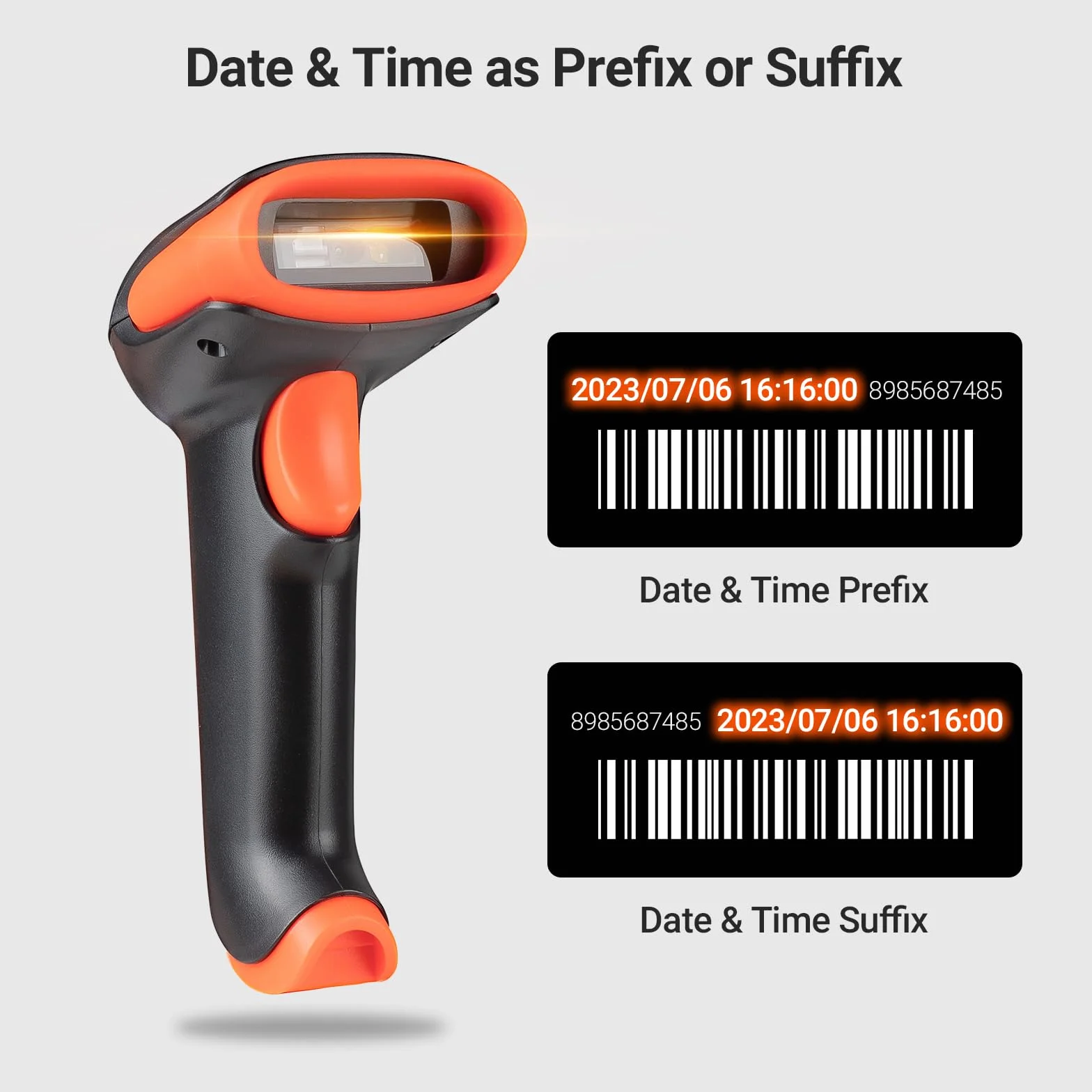 Tera Pro Escáner de Código de Barras Inalámbrico Lector de Código Barras Omnidireccional Bluetooth USB 1D 2D QR Digital Compacto, HW0002 Naranja
