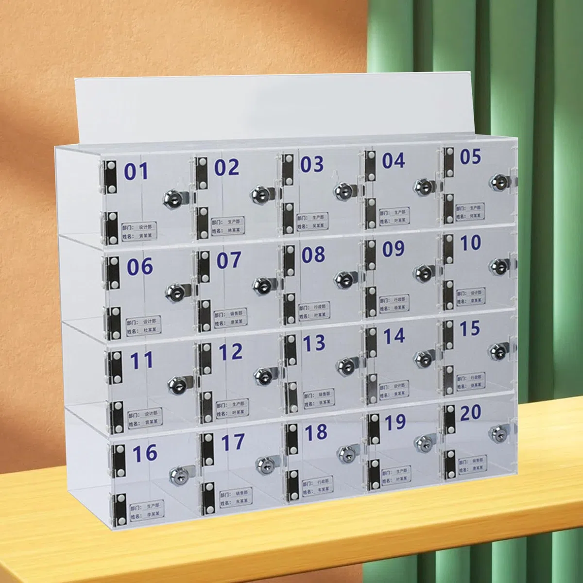 Armario de almacenamiento transparente montado en la pared con 20 compartimentos, caja de seguridad segura para teléfono para escuelas y fábricas, fácil acceso y solución de nización