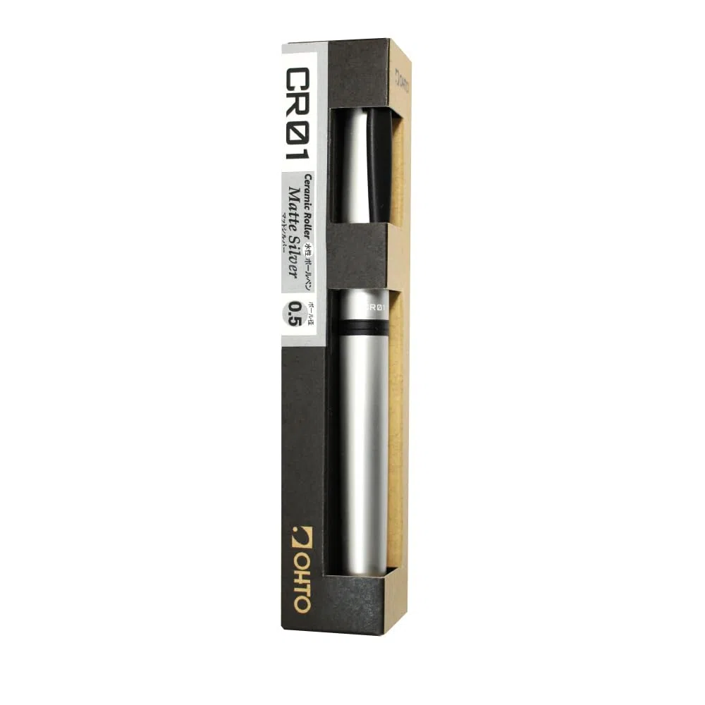 OHTO CR01 - Bolígrafo de cerámica de 0.5 mm, barril de aluminio grueso con componentes de latón, plata mate, tinta negra a base de agua, CR01-05-MSV