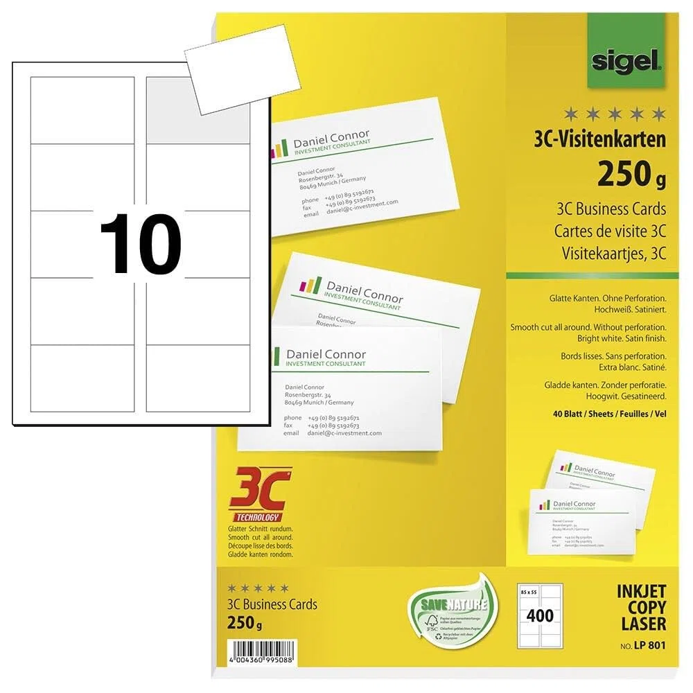 Sigel Tarjetas de Visita, color blanco, 250 g, 400 unidades)