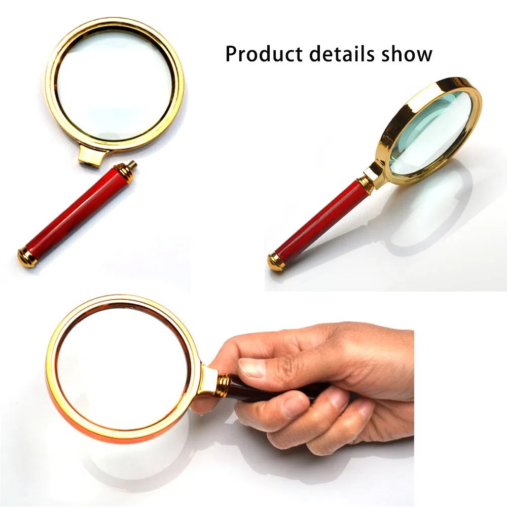Kadaon Handle - Lupa de mano de 10 aumentos de vidrio de caoba antiguo para leer libros, inspección, monedas, insectos, rocas, mapas, crucigramas, rompecabezas, 1 paquete