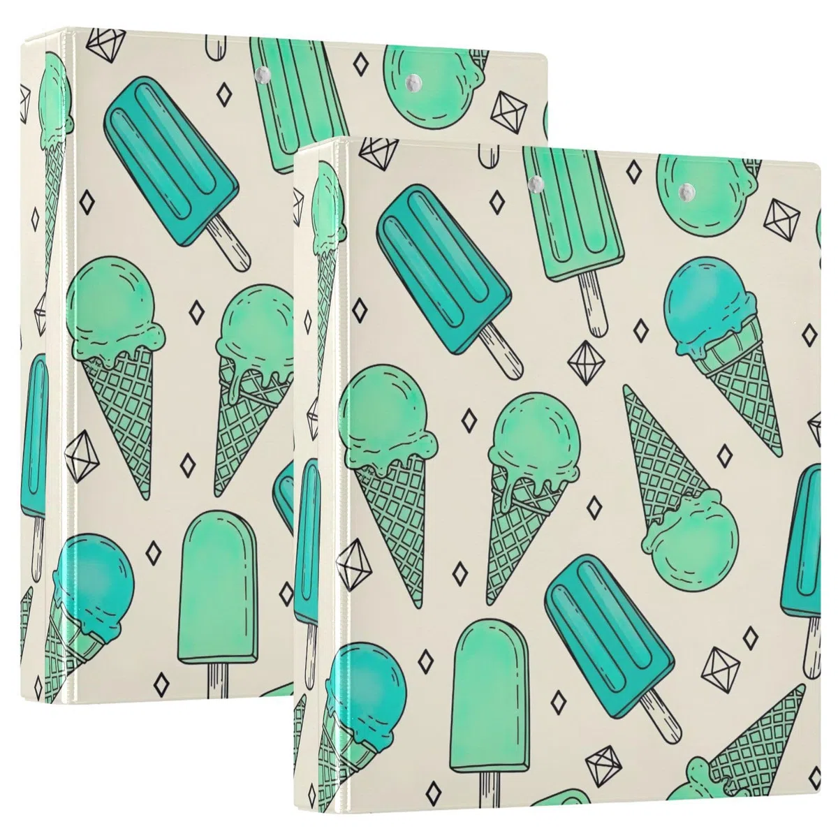 Carpeta de 3 anillos, carpeta de anillos en D de helado verde menta turquesa, paquete de 2 | Con portapapeles y bolsillos, para escuela, universidad, oficina
