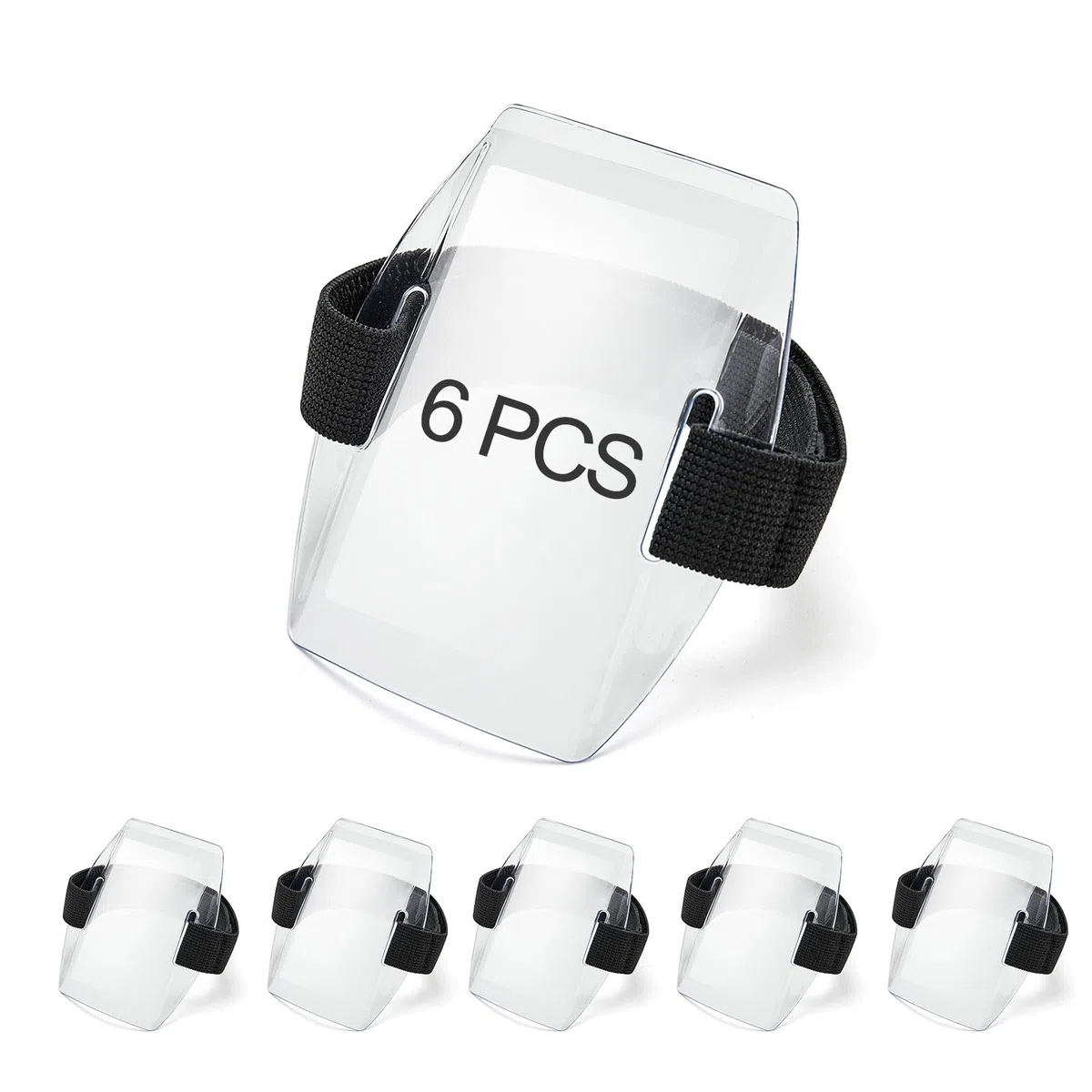 6 soportes para tarjetas de identificación, brazalete impermeable con correa elástica ajustable para personal de oficina, estudiantes, empleados, tamaño universal, transparente