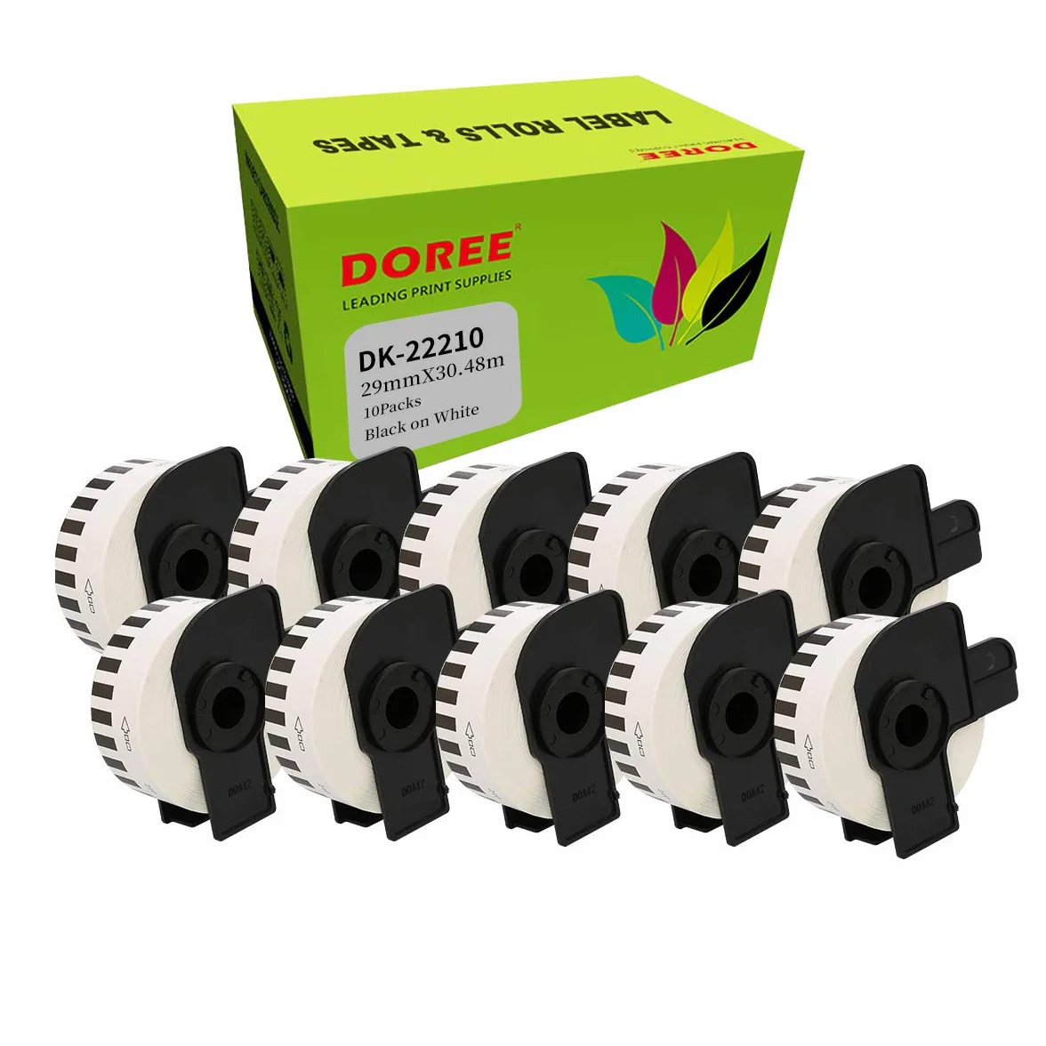 Doree 10 Rollos DK-22210 DK22210 Etiquetas Continuas, compatibles con Brother DK-22210, 29 mm x 30,48 m, para impresoras Brother QL-500, QL-550, QL-700, QL-710W, QL-800, QL-1050, QL-1100