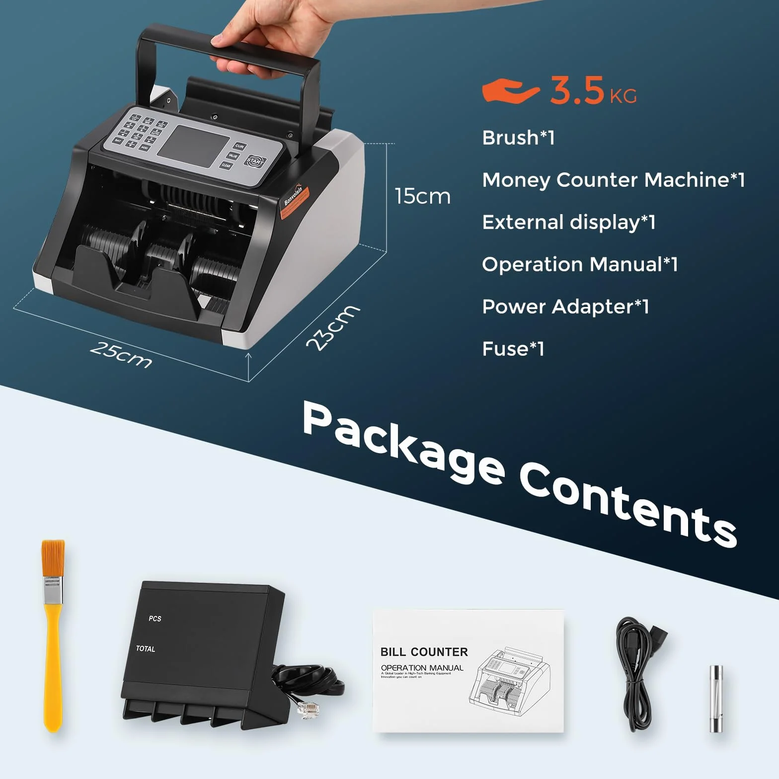 Bonvoisin Contadora de Billetes, Contador de Dinero con Detección UV/MG/IR/DD, 1000 piezas/min