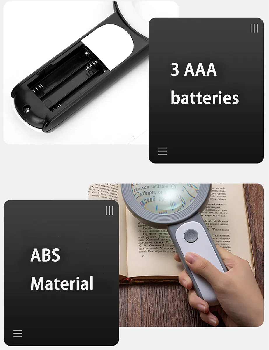 Lupa de Mano Grande de 30 aumentos con 18 LED y luz Lupa de Vidrio de 80 mm Lupa iluminada para Lectura mapas Pasatiempos y Trabajos manuales