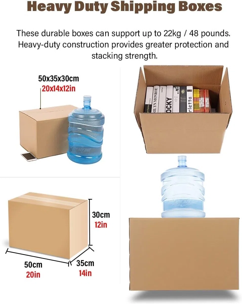 AviiSo Cajas de Carton Corrugado Cajas de Doble Pared Resistentes para Embalaje, mudanza y Almacenamiento, Paquete de 5 (Size : 50x35x30cm/20x14x12in)