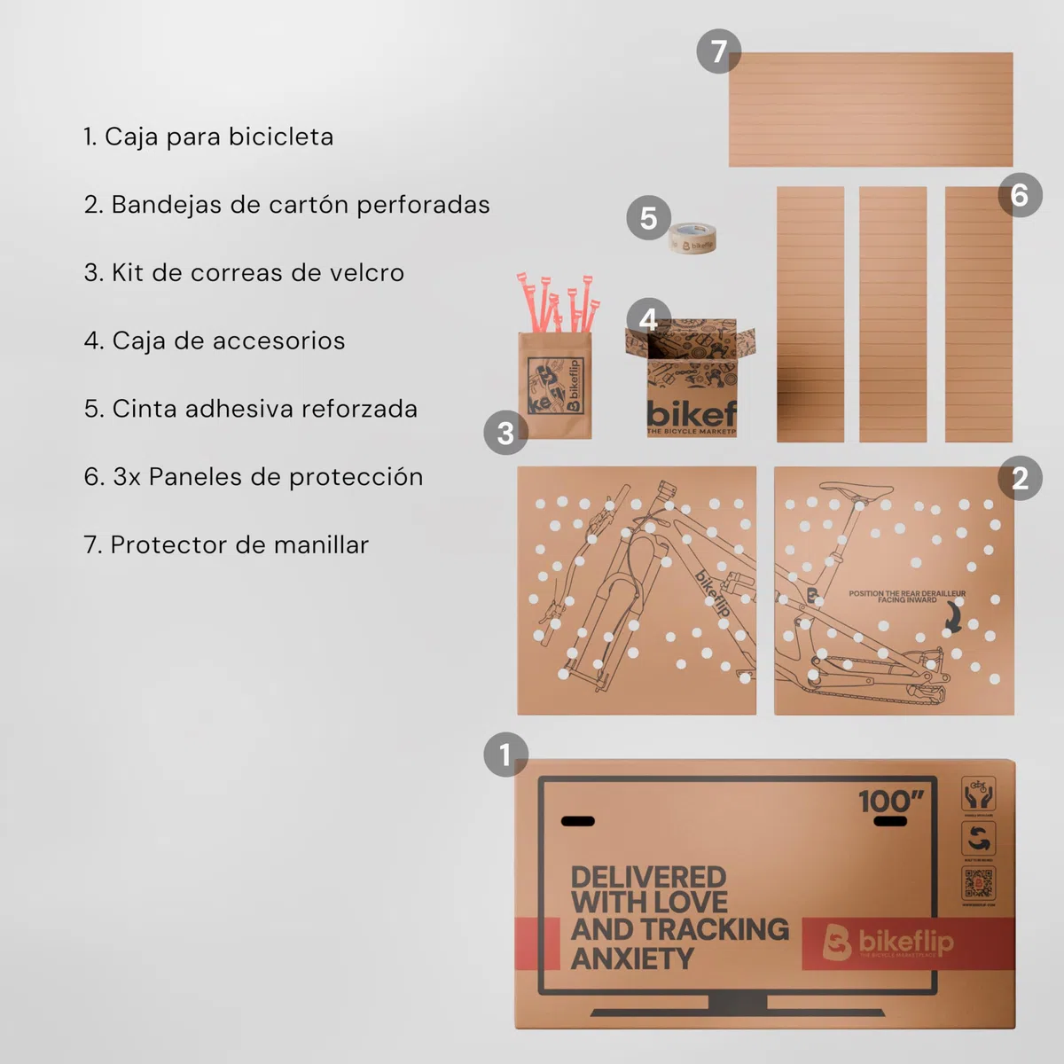 Bikeflip Box Caja de Envío para Bicicletas MTB, E-Bike y Gravel, Cartón Ondulado Resistente y Reutilizable, Montaje Rápido para Viajes y Transporte por Correo