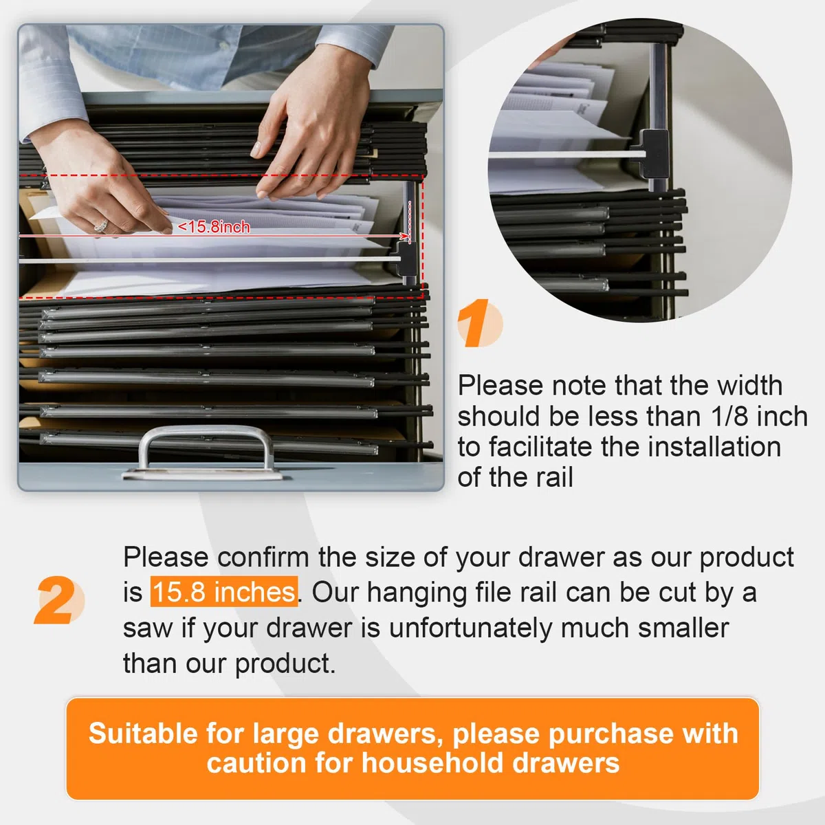 Epakh - Juego de rieles metálicos para archivador, con 12 separadores y 24 clips de rieles para carpetas colgantes, grosor del cajón inferior a 3,18 cm, 36 unidades (aluminio)