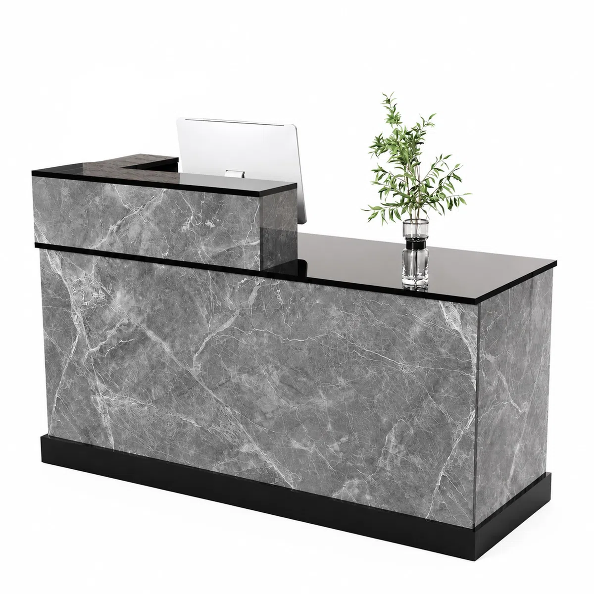 JSLJDM Mostrador Recepción 160 cm con Cajón con Cerradura y Estantes, Mostrador Moderno Efecto Mármol para Oficina, Tienda, Salón de Belleza y Recepción Left