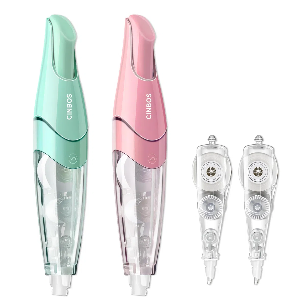 Cinta correctora retráctil recargable, cinta blanca con 2 recambios adicionales, bonito blanco para suministros de oficina, 4 unidades (CS-25)