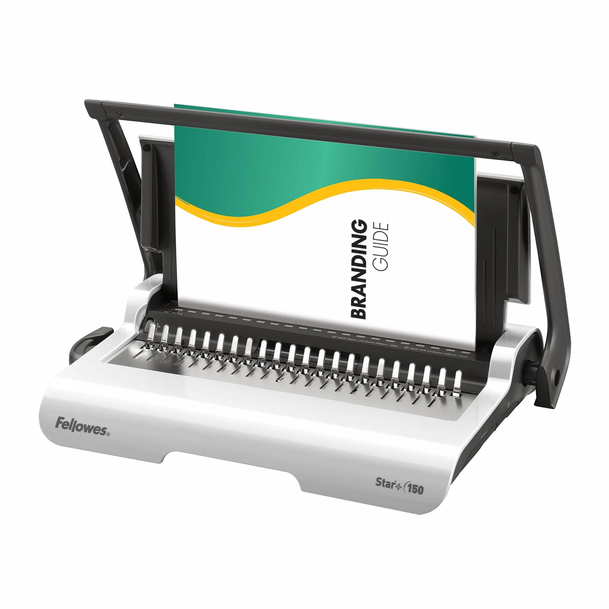 Fellowes Star+ encuadernadora con almacenamiento – perfora hasta 15 hojas A4 – encuadernadora manual de canutillo plástico – encuaderna hasta 150 hojas – ideal hogar o pequeña oficina