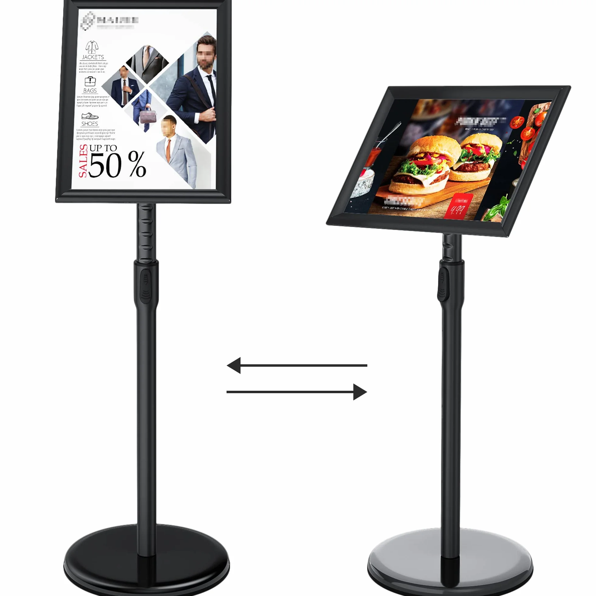 Soporte para información DIN A3, 420 x 297 mm, altura ajustable, acero inoxidable, soporte para clientes, soporte para anuncios (negro, A3)