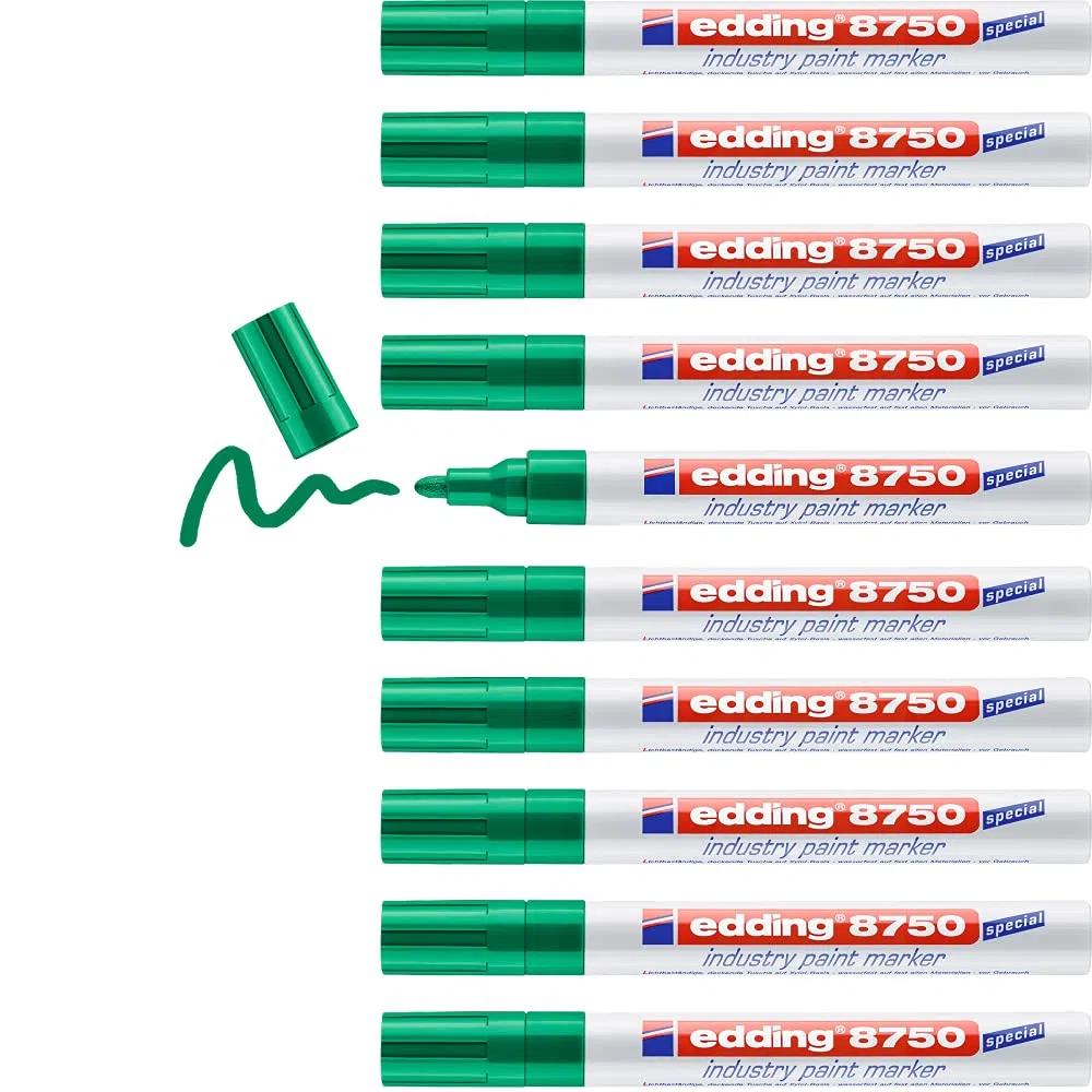Edding 8750-10 Marcadores de Tinta Opaca Industrial - Punta Redonda 2-4 mm - Verde