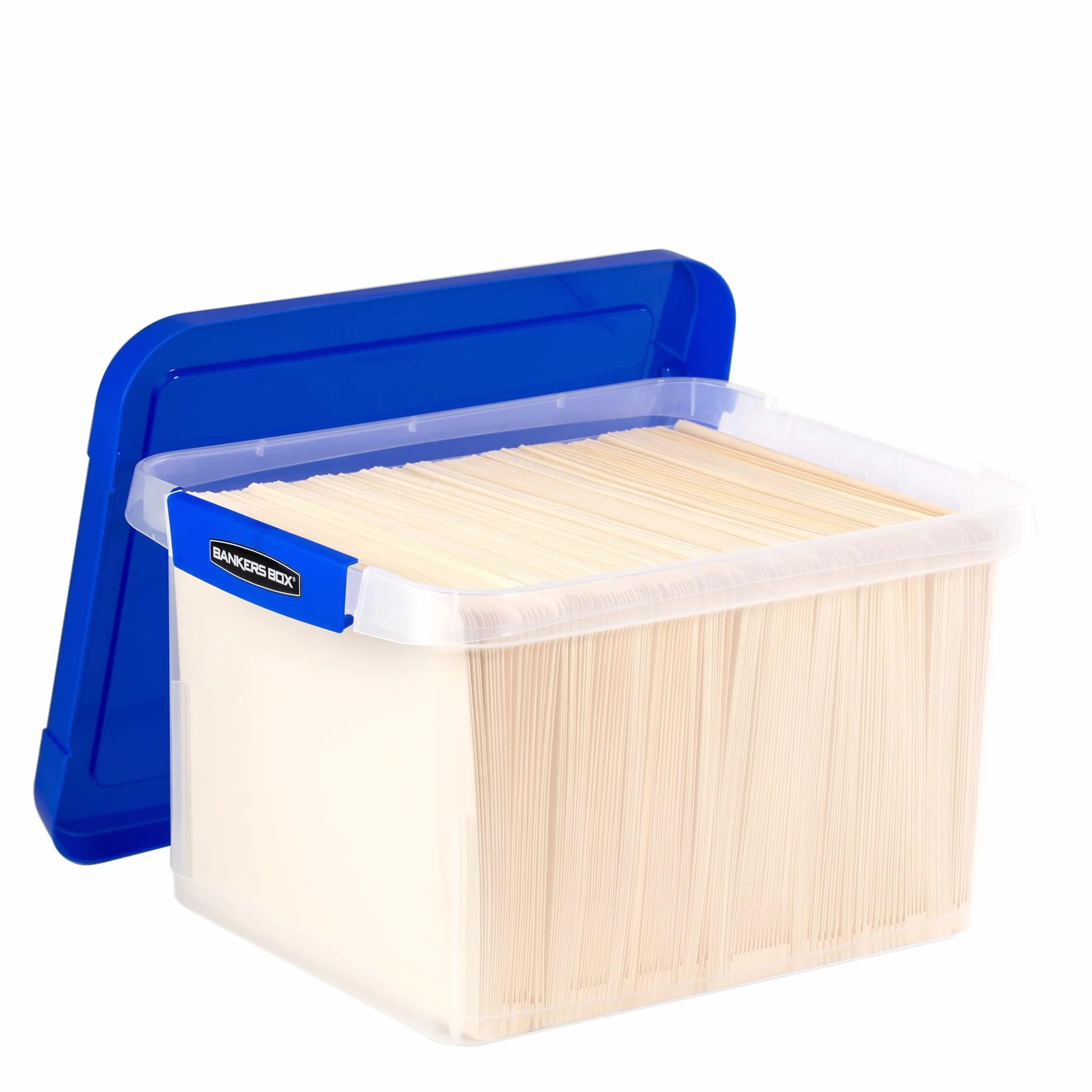 BANKERS BOX Caja de almacenamiento de archivos de plástico resistente con rieles para colgar, carta/legal, 1 paquete (0086205)