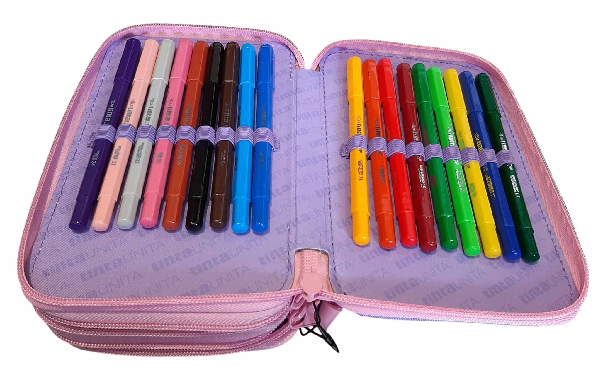 Estuche de color liso con 3 cremalleras Elegant Glamour Gradient rosa violeta completo de papelería + estuche ovalado con cremallera para escuela niña + llavero y bolígrafo de color