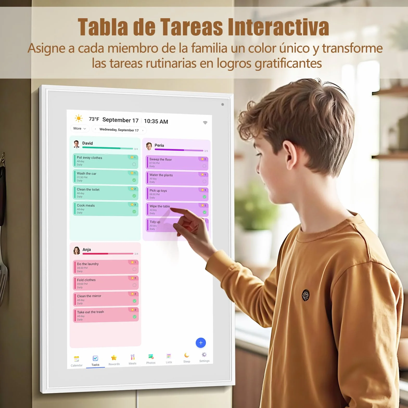 Calendario Digital inteligente, pantalla táctil inteligente HD de 21,5 Pulgadas, Organizador Familiar Inteligente con Pantalla Táctil, planificador WiFi, horario de comidas, tabla de tareas