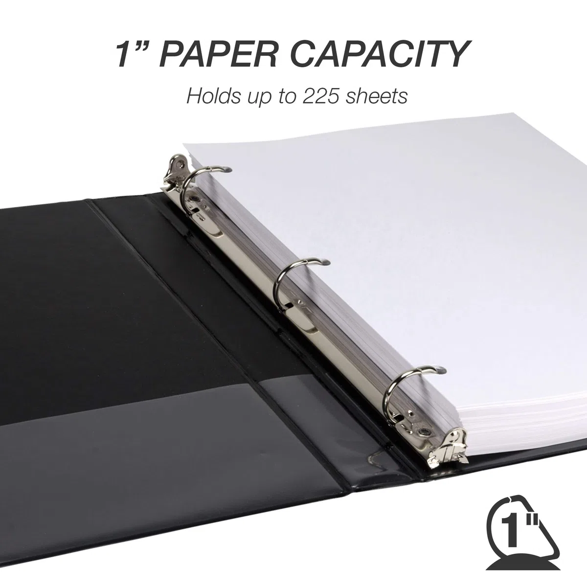 Samsill Carpeta duradera de 1 pulgada, fabricada en los Estados Unidos, carpeta de anillos en D, cubierta transparente personalizable, negro, paquete de 4, cada uno con capacidad para 225 páginas