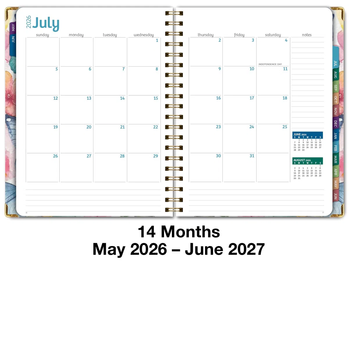 Agenda de tapa dura para año académico 2026-2027: 14 meses (de mayo de 2026 a junio de 2027) 8.5 x 11 pulgadas, agenda anual, semanal, mensual, marcapáginas, carpeta de bolsillo y juego de notas