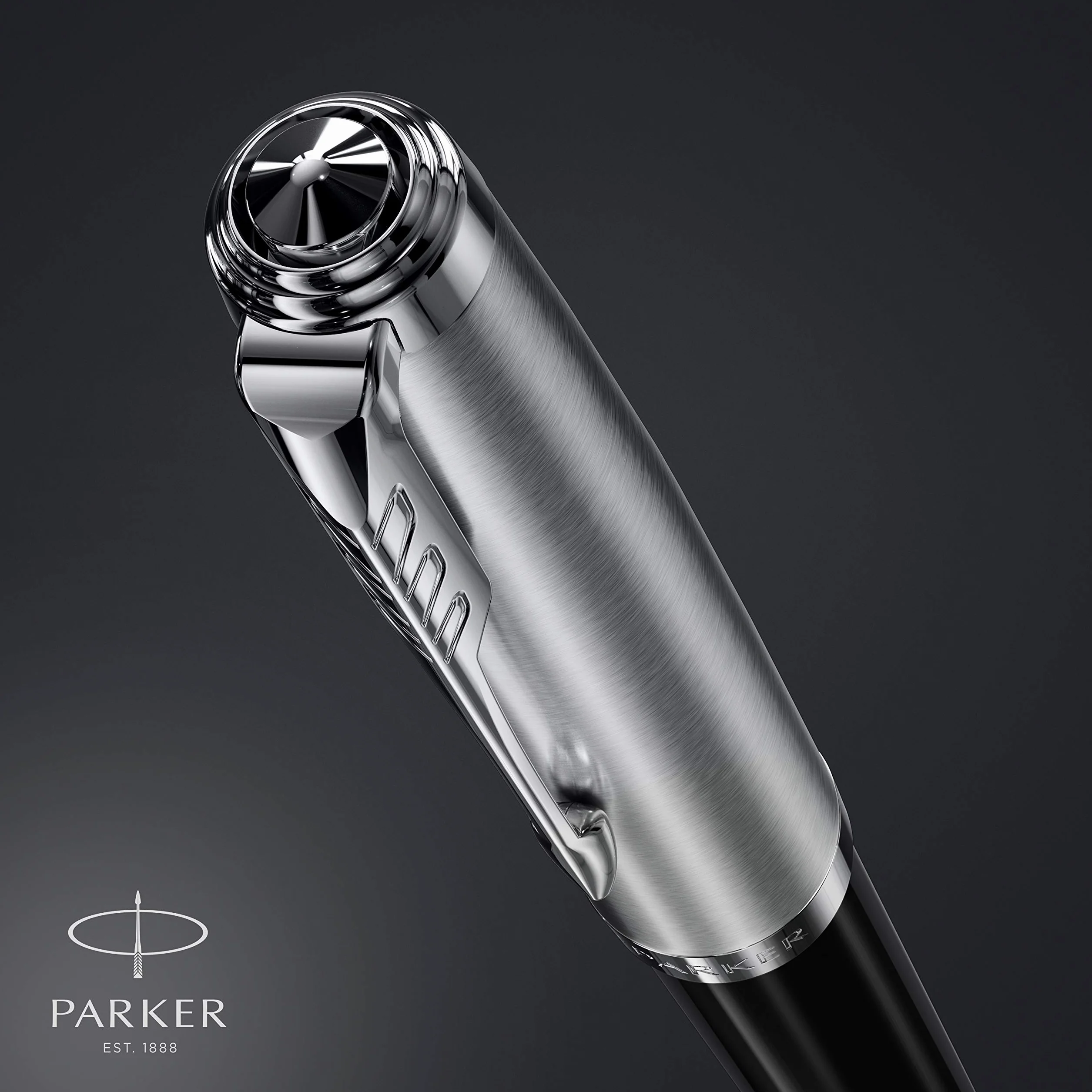 Parker 51 pluma estilográfica | cuerpo negro con adorno cromado | plumín fino con cartucho de tinta negra | estuche de regalo