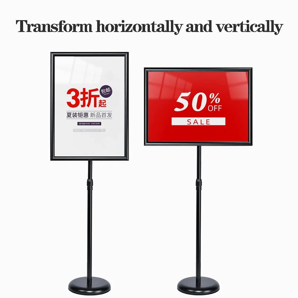 Soporte de Suelo para Carteles con Base, Soporte de Pedestal Resistente para Carteles publicitarios, Soporte para menús de Negocios para Colocar en el Suelo, Permite la visualiz, Black-A4