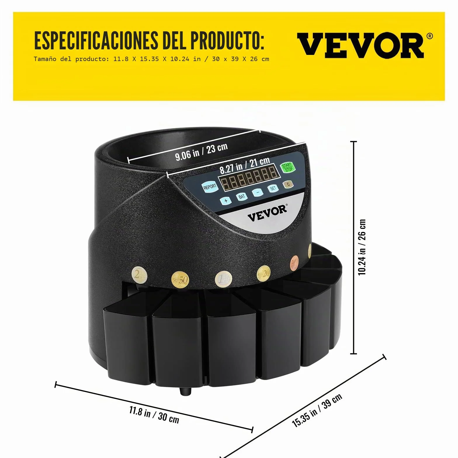 Chaneau Contador de Monedas Profesional 170 Monedas por Minuto Clasificador con Pantalla LED 8 Cajas