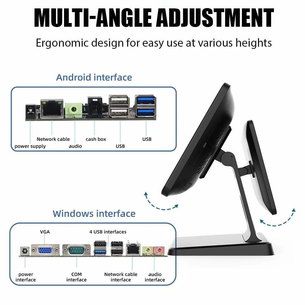 sistemas TPV con pantalla táctil para restaurantes y comercios minoristas | Caja registradora todo en uno con doble pantalla, procesador i3, 8 GB de RAM y SSD MSATA de 64 GB.