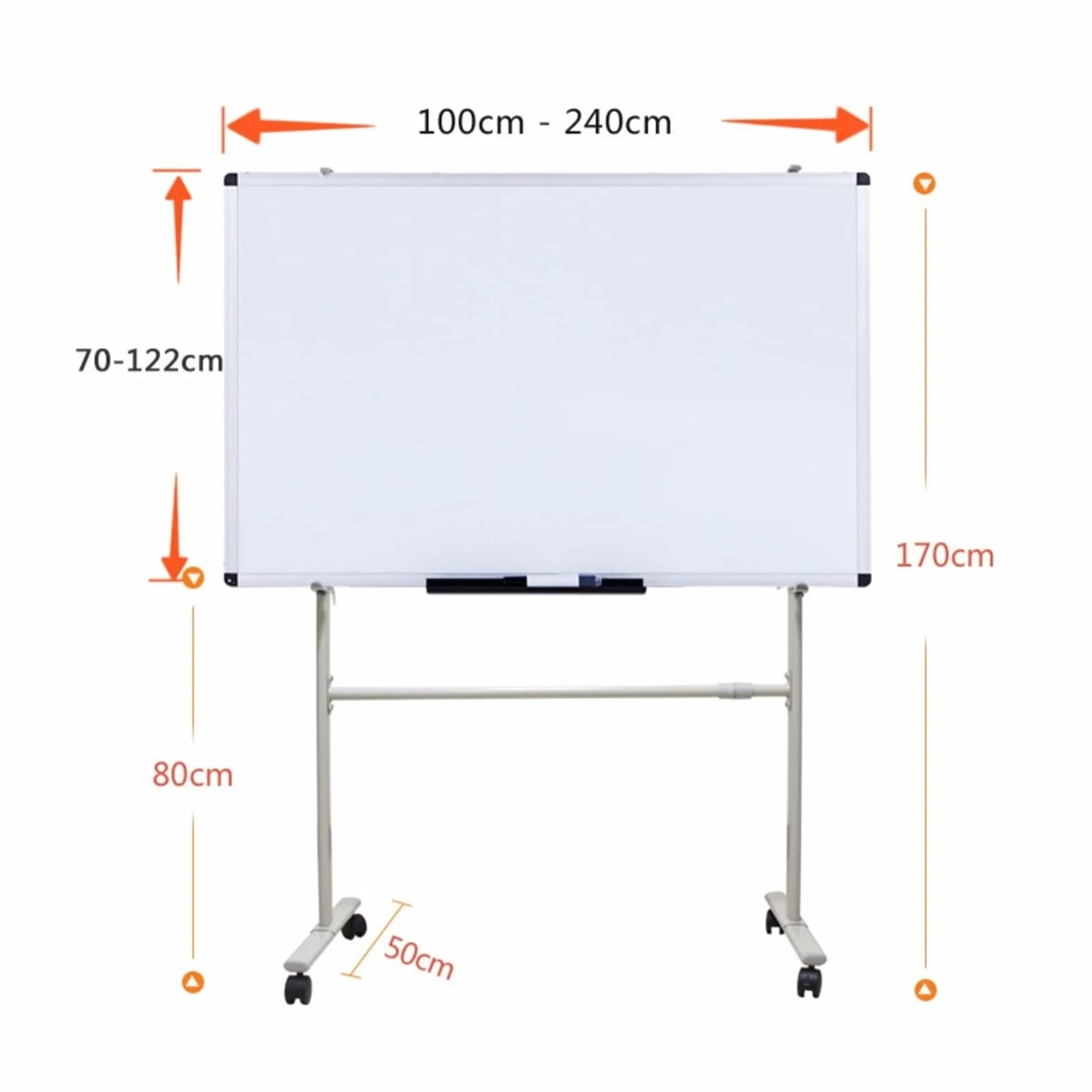 Soporte De Pizarra Blanca Rodante Grande, Estante De Soporte De Pizarra De Borrado En Seco Móvil De Ángulo Ajustable, Se Adapta A Pizarra Blanca Tamaño Máximo 120X240Cm