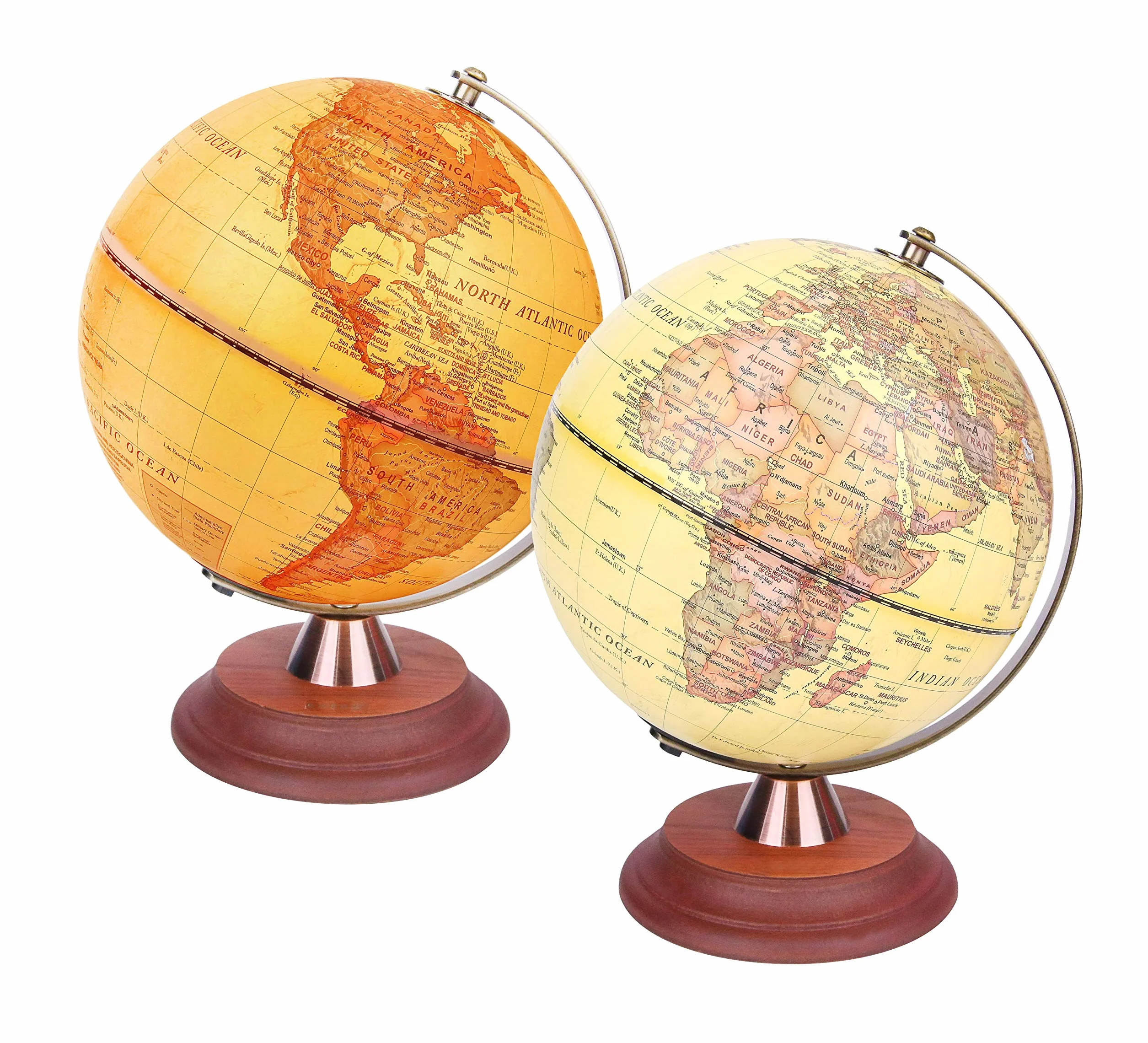 Exerz Globo Terráqueo Iluminado 20cm, Mapa en Inglés, Diseño Antiguo con Soporte de Madera, Lámpara LED - Mapa Moderno con Estilo Antiguo y Colores Vintage