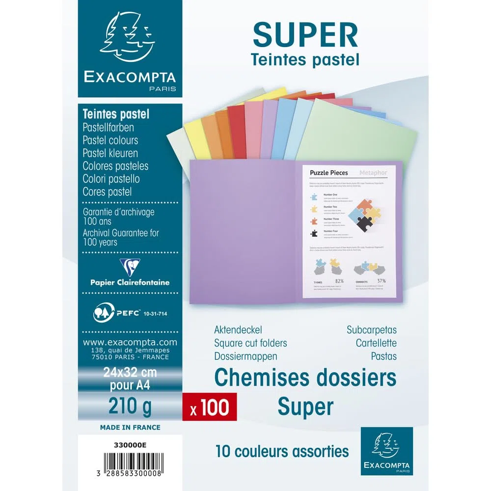 Exacompta 330000E - Lote de 100 Subcarpetas Super 250, Multicolor, 24 x 32 cm