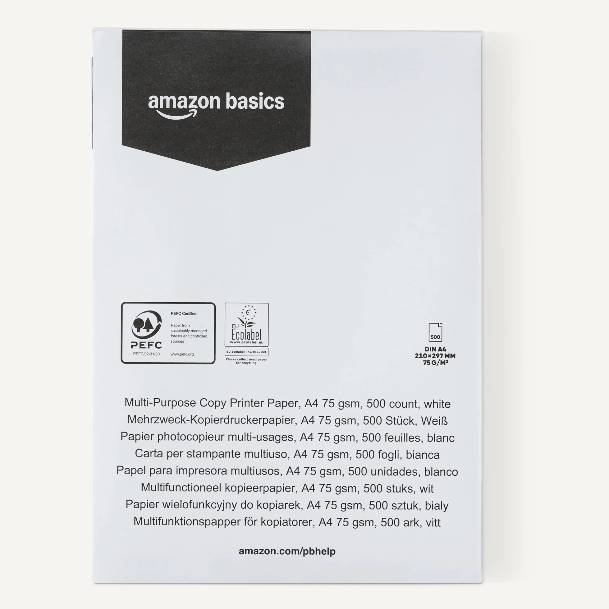 Amazon Basics Papel Multiusos A4 75g/m² 2500 Unidades Blanco