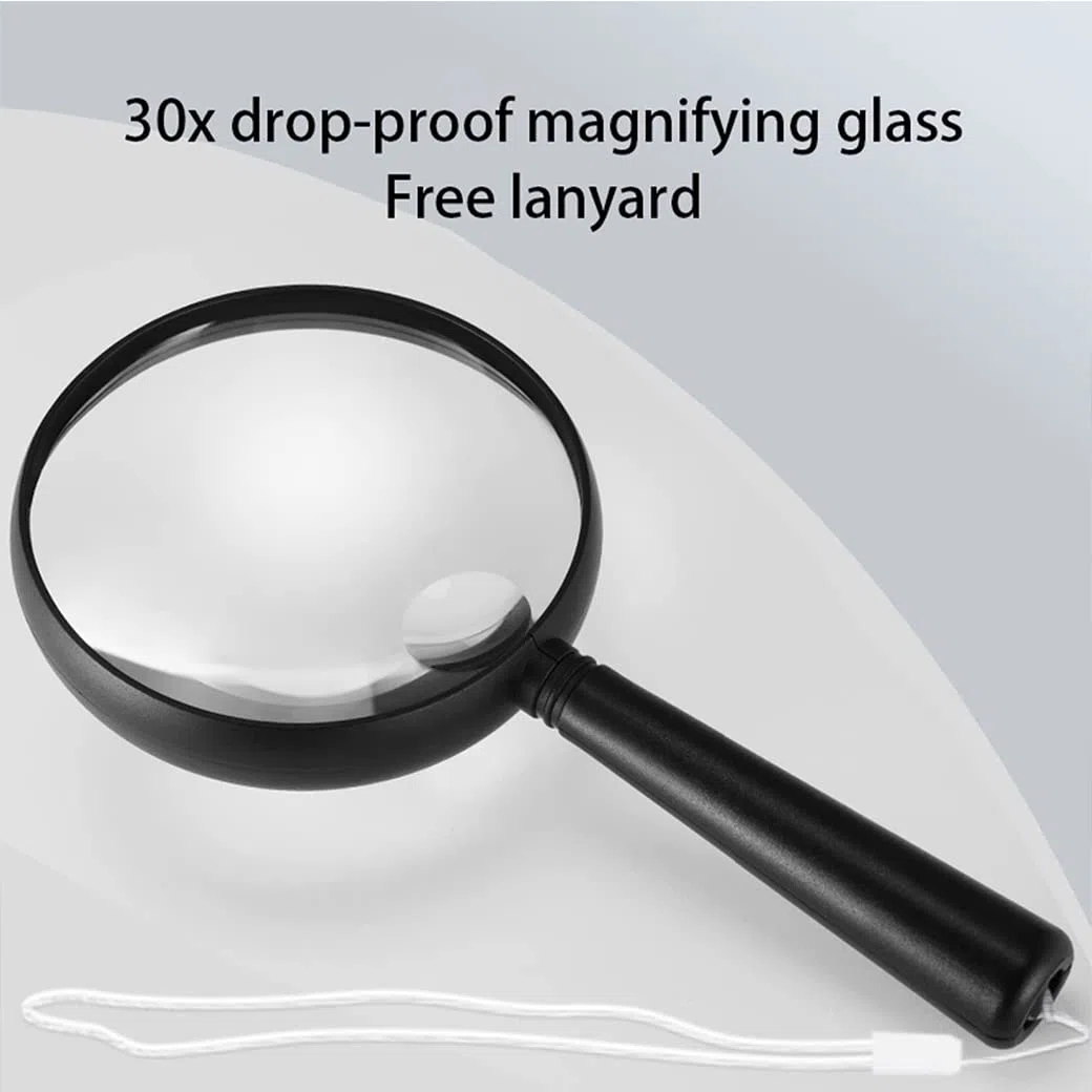 CanEve Lupa de 30X 90 mm Lupa de Mano Marco Engrosado Inastillable Personas Mayores Lupa de Lectura for niños con ABS Mango Suave Antideslizante for Lectura, Pasatiempos, Regalos for Negro Lupa