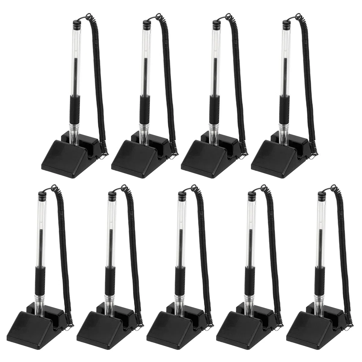 PATIKIL 9 Pcs Bolígrafo Seguro Con Cadena Adhesiva Y Soporte Para Bolígrafo, Bolígrafos De Recepción Para Escritorio Recambios De Tinta Negra Para Suministros, Negro