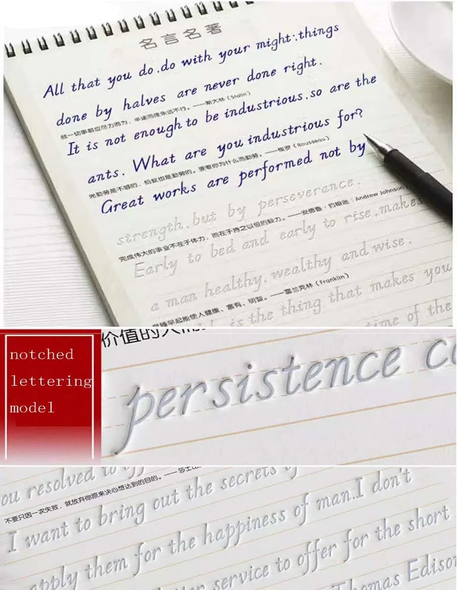 ZEALMAX - Cuaderno de práctica de caligrafía inglesa con ranura 3D cursiva para adultos y niños