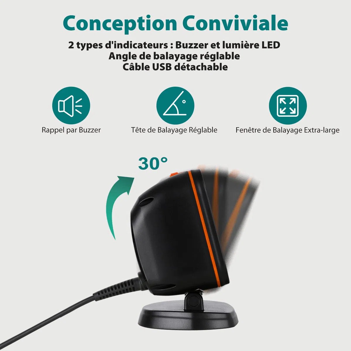 OBZ Lector de Código de Barras 2D QR con Cable USB, Escáner de Escritorio Automático Manos Libres para POS PC Supermercado Farmacia Panadería Biblioteca