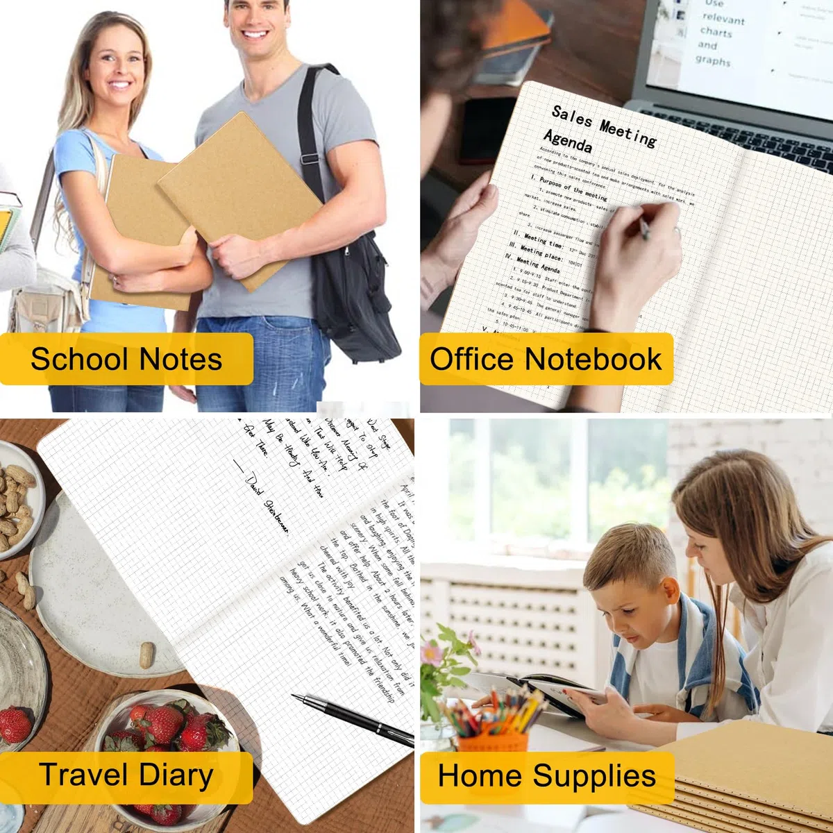 EUSOAR Cuaderno gráfico, 6 paquetes grandes A4 de 8.5 x 11 pulgadas, 40 hojas/80 páginas, papel kraft grueso de 100 g/m², cuaderno de bocetos para estudiantes, cuaderno de composición, cuaderno de